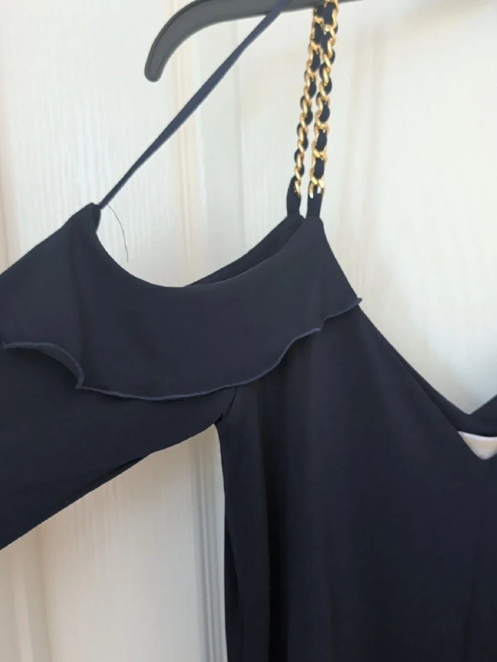 Michael Kors Navy Cold-Shoulder Long Sleeve Dress with Chain-Strap